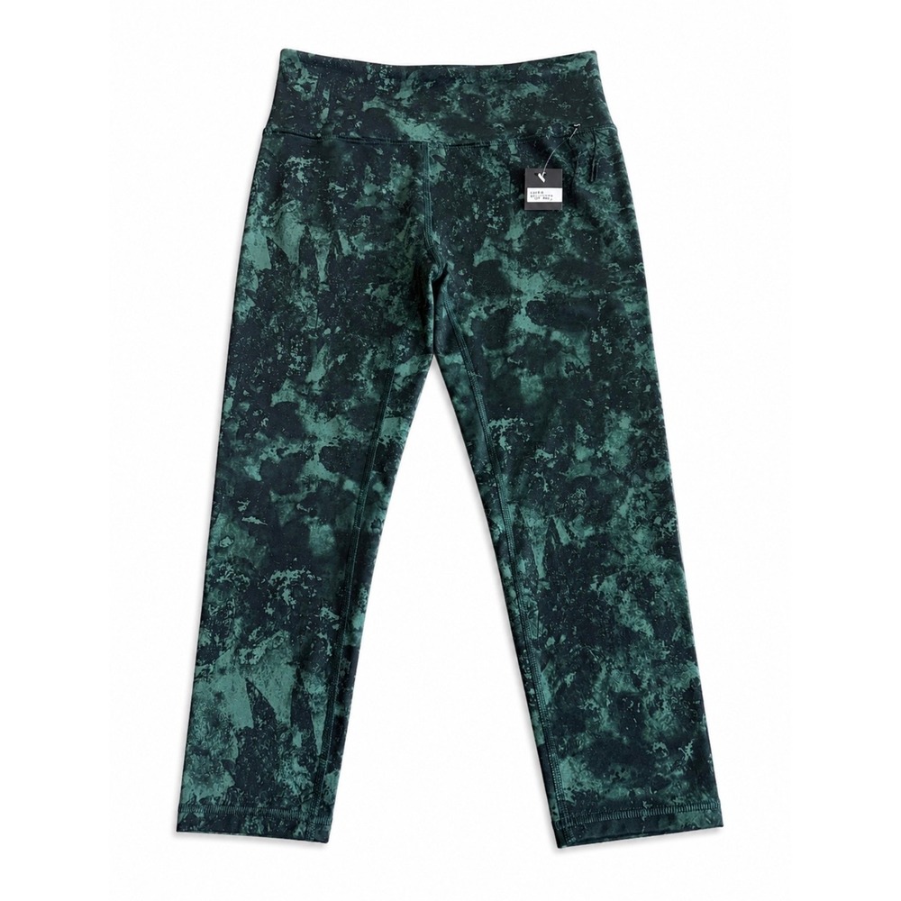 Zobha Women's High Waist Cropped Leggings Green Black Tie Dye Marble Print Yoga